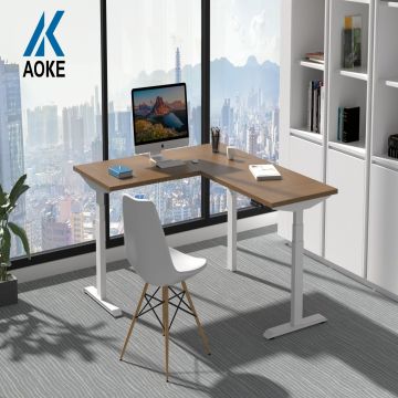 Modern L-Shape Executive Desk in Black: Adjustable Height Workstation Furniture