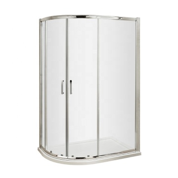 Curved Two-Sided Unequal Corner Bathroom Enclosure with Polished Chrome Frame