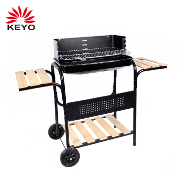 Outdoor Used Rectangular Bbq Square Barbeque Forest Barbecue Charcoal Grill With Wooden Shelf