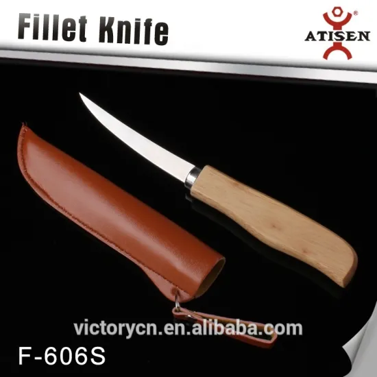 4" wooden handle fishing knife,with pu sheath F-606S
