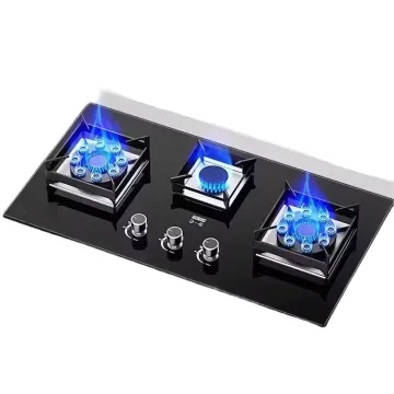 Kitchen Appliance: 3-Burner Toughened Glass Gas Hob with Double Burner and Built-In Gas Stove