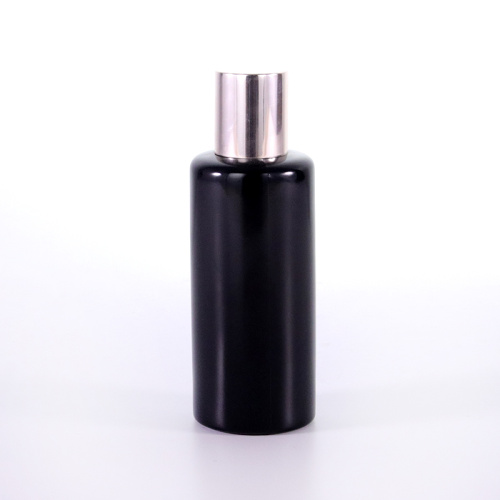 Flat Shoulder Black Glass Bottle with Screw Cap