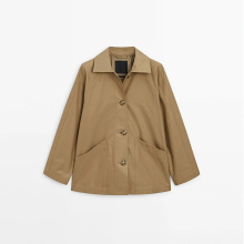 Women's vintage style pocket decoration cotton blend lapel jacket