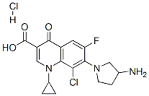 3-Quinolinecarboxylicacid,7-(3-amino-1-pyrrolidinyl)-8-chloro-1-cyclopropyl-6-fluoro-1,4-dihydro-4-oxo-,hydrochloride (1:1) CAS 105956-99-8