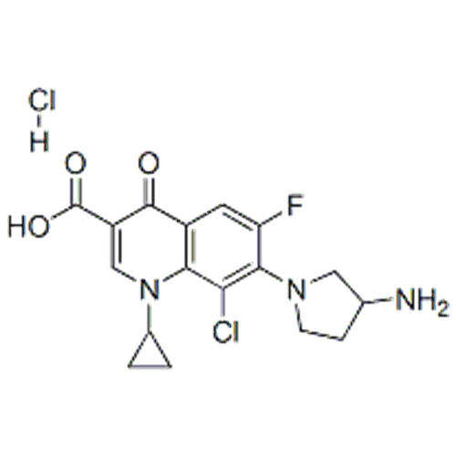 3-Quinolinocarboxilico, 7- (3-amino-1-pirrolidinil) -8-cloro-1- ciclopropil-6-fluoro-1,4-di-hidro-4-oxo-, cloridrato (1: 1) CAS 105956-99- 8