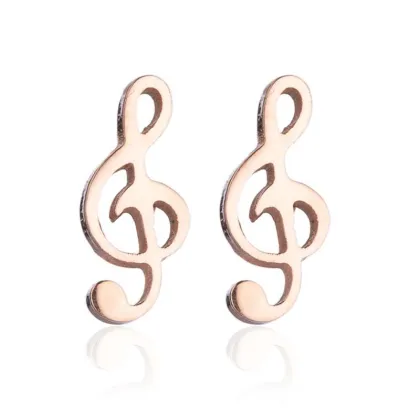 Stylish PVD Plated Stainless Steel Musical Note Stud Earrings for Women