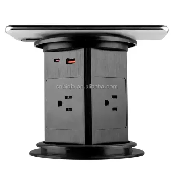 Electric Pop Up Socket - Retractable Counter Top Outlet with 4 Outlets and 2 USB, 15W Wireless Charging