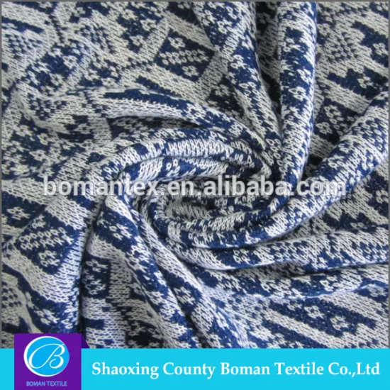 32S blue and white geometric figure knit fabric