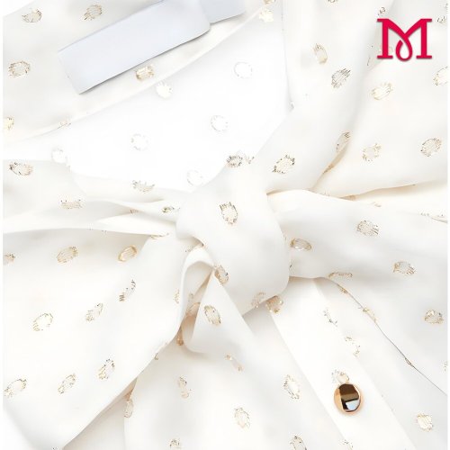 Vestido Midi Creme e Dourado com Gravata para Mulheres