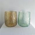 Embossed Leaf Pattern Colorful Glass Vase