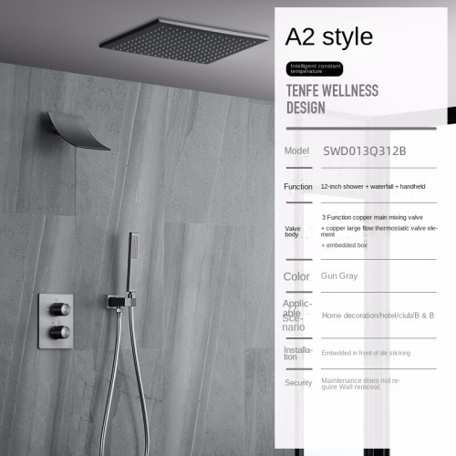 Luxury Black Rain Shower Thermostatic Bathroom Shower Set