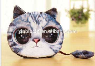 lovely 3D solid animal meow star cat husky dog panda owl face plush small money change handbag wallet with tail