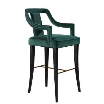Luxury Modern Solid Wood High Bar Stool with Velvet Seat