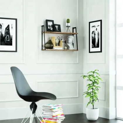 Factory Direct 2 Tier Solid Wood Wall Shelves - Rustic Floating Shelves for Living Room