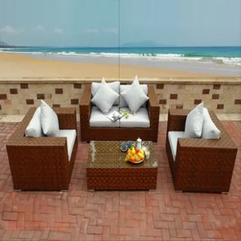 4 Pieces 4cm Rattan Sofa Set with Aluminum Frame, 10cm Cushions and Pillows