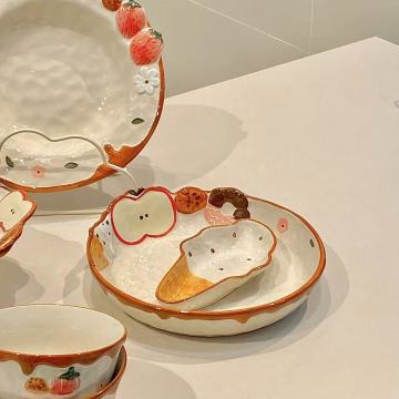 Sweet Strawberry Ceramic Dinnerware with 3D Decorations