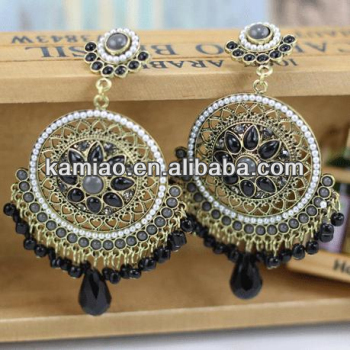 2014 ladies fashion jewerly ethnic tassel black jhumka earrings