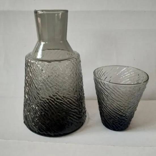 custom embossed black glass bedside water carafe
