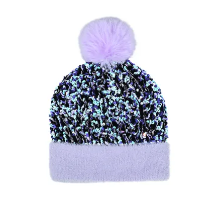 New Style Shiny Beads Warm Detachable Hairball Knit Hat