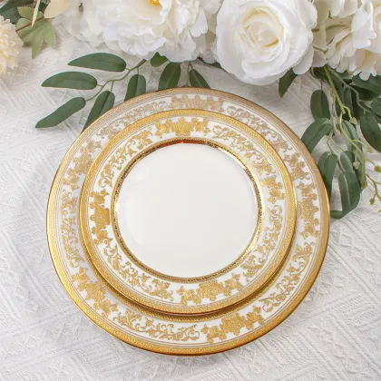 Luxury Wholesale Ceramic Tableware: 56pc Set Bone China Gold Wedding Dinnerware Plates