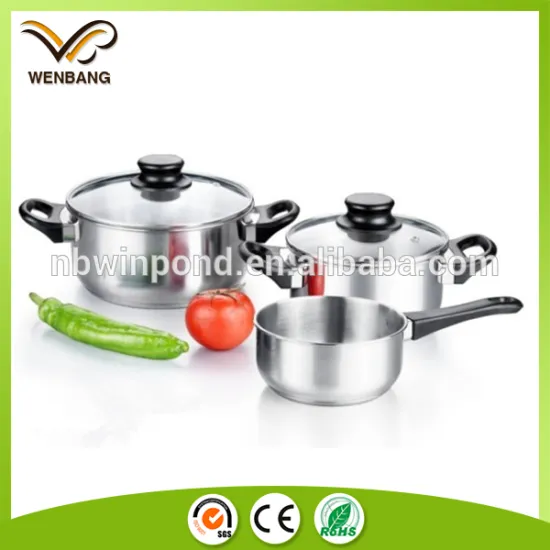 Economic 3pcs non-stick cooking pot kitchen cookware stainless steel