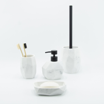 Modern White Faceted Ceramic Bathroom Set with Black Hardware
