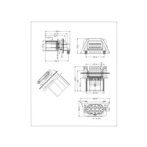 P3.5x6 12p Automotive Rechthoek Mannelijke connector