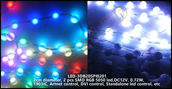 2cm 3D led ball rgb SPI1903 2 led 3D led bead light