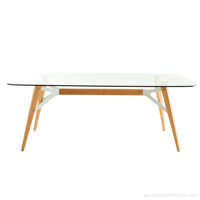 Mesa de comedor rectangular moderna de madera y vidrio