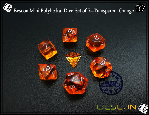 Bescon Mini Polyhedral Dice Set of 7--Transparent Orange-3