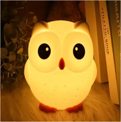 Goldmore1 Customized Animal Night Light: Dimmable USB Rechargeable 7-Color Silicone Owl Lamp for Kids