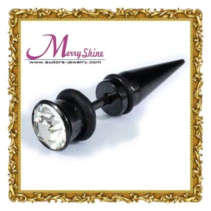 Custom Cone Black Body Piercing Jewellery Ear / Nose Rings With Shiny Crystal Plug Bj38