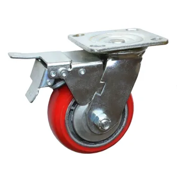Medium Duty PU Caster and Wheel With Total Brake/ High Load Industrial Castor Wheels