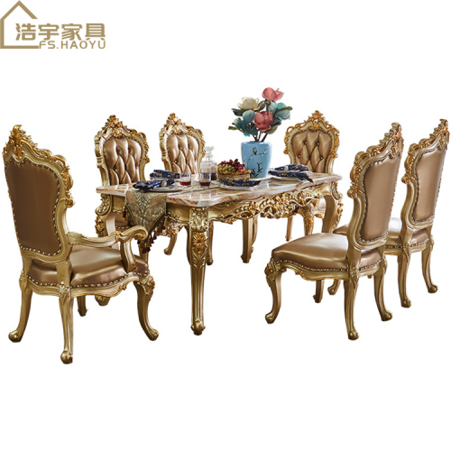 kayu oak pepejal set makan emas gaya Eropah dengan 6 kerusi