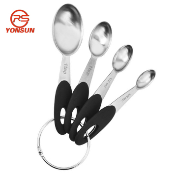 8-Piece Stainless Steel Oval Measuring Spoons Set with Rubber Handles