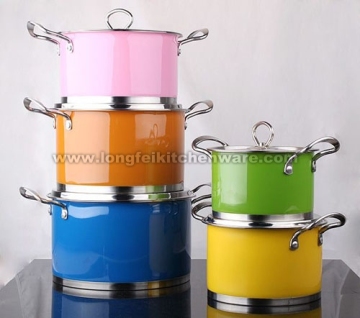 10PCS Stainless Steel Color Cookware Sets Glass Cover Double Bottom