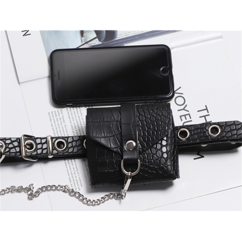 Crocodile Texture Black Mini Women's Belt Bag