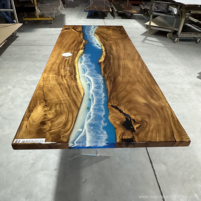New Arrival Black color Solid Walnut Wood Home Bedroom Hotel Restaurant Villa Kitchen Dining Room Table River Epoxy Resin Slab