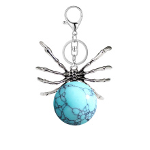 Turquoise 16MM Ball Antique Silver Spider Pendant (47x40mm) Keychain