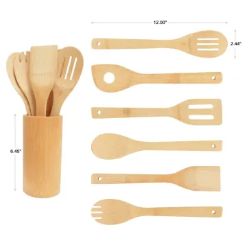 7-Piece Bamboo Utensil Set: Spoons, Spatulas & Wooden Cooking Tools