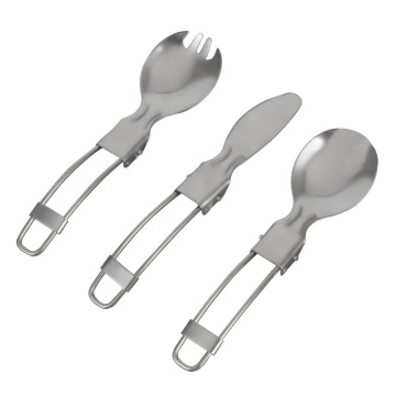 Stainless Steel Camping Tableware Set: Portable Dinnerware with Folding Spoon, Fork, and Knife for Outdoors and Picnics
