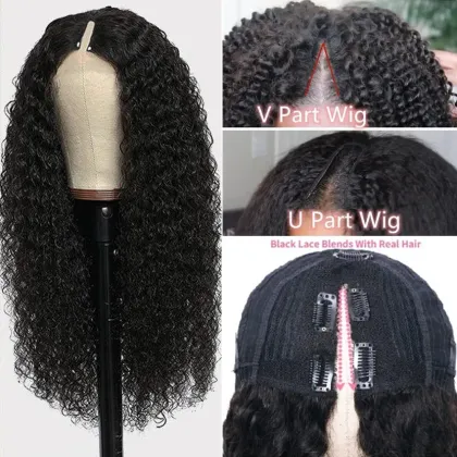 Glueless Kinky Curly U V Part Human Hair Wig - No Leave Out