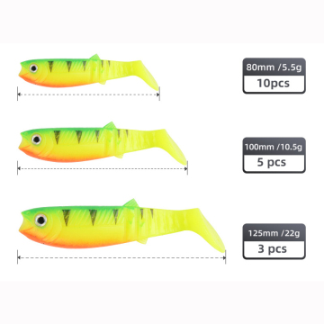 Set di richiamo della pesca in plastica morbida con acqua salata - 80 mm, 100 mm, 125 mm