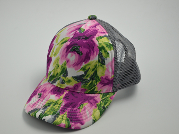 custom cheap flowers printed mesh Trucker Cap