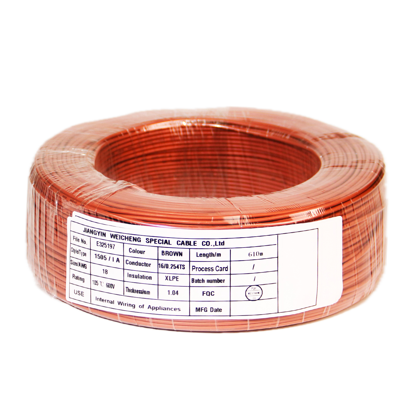 Low-smoke halogen-free motor wire UL1505 18AWG
