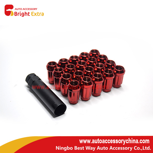 Red Close End Bulge Acorn Wheel Nut Set