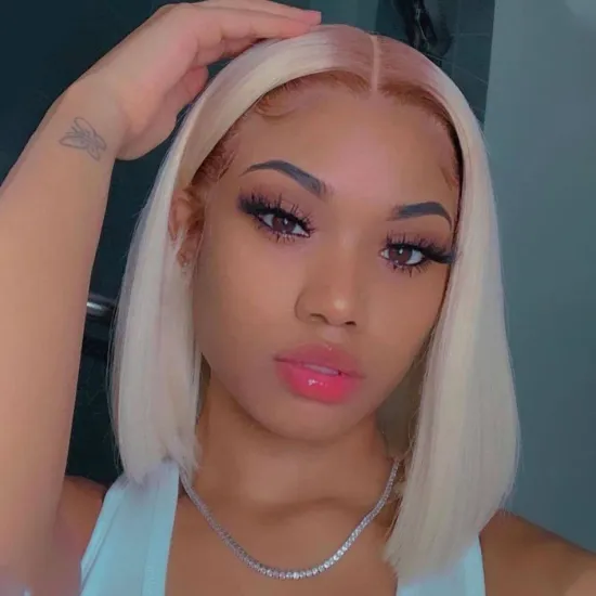 Cheap Human Hair 4*4 Closure Blonde Bob Wig For African American Straight Short Lace Front Human Hair Bob Wig For Black Women