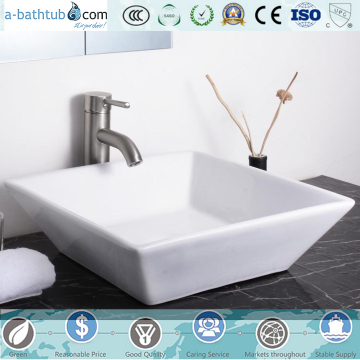 Ceramic Basin Square Bathroom Porcelain Vessel Sink With Free Drain