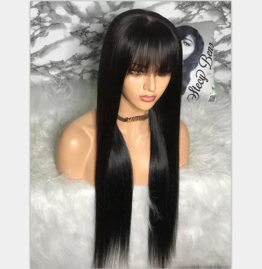 wholesale  unprocessed 100% brazilian virgin human hair wigs vendors.cheap long bone straight perruque bang wig for black women