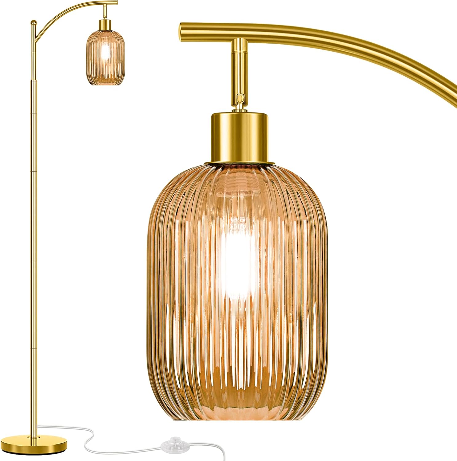 F250906 Striped glass lampshade LED bulb floor lamp (5)